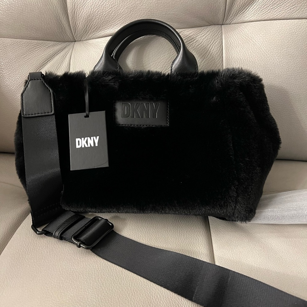 DKNY Black Faux Fur Handbag NEW